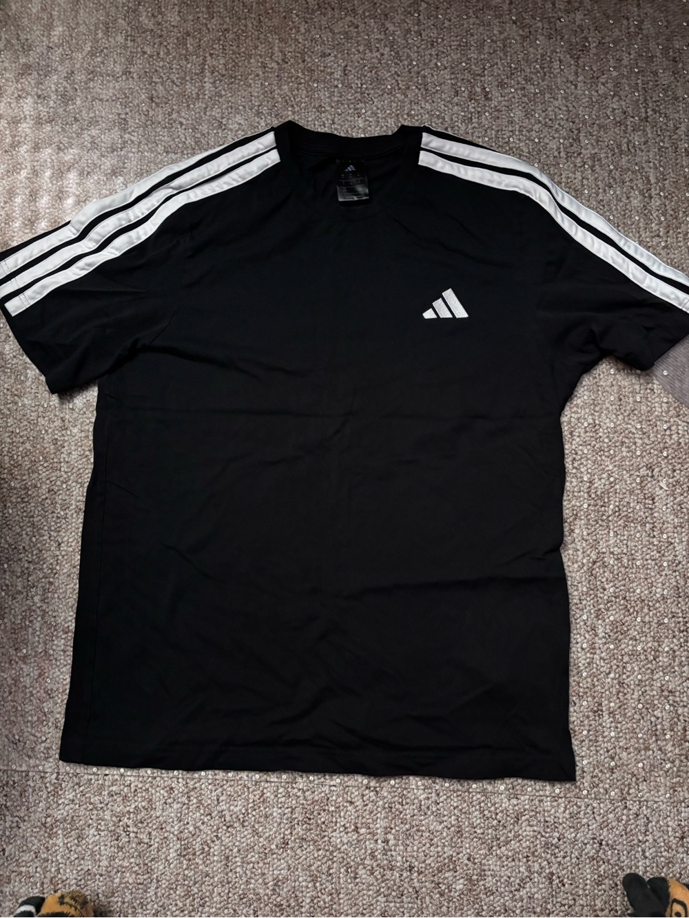 adidas Black Short-Sleeve Tee with White Shoulder Stripes